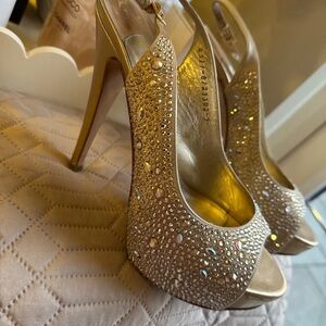 Sparkling Rhinestone Peep-Toe Heels